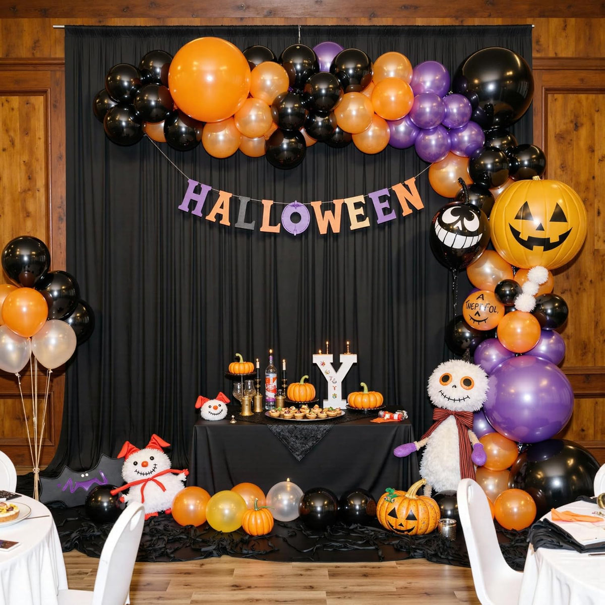 PartyVillage 20ft×15ft Black Backdrop Curtain for Halloween Parties, 4 Panels Wrinkle Free 15 FT