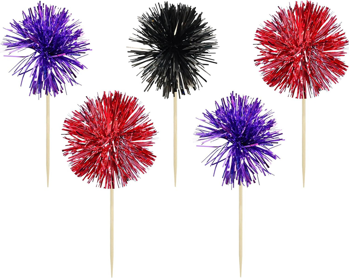 Gyufise 30Pcs Foil Firework Cupcake Toppers Sparkle Tinsel Cake Toppers Tinsel Drink Cake