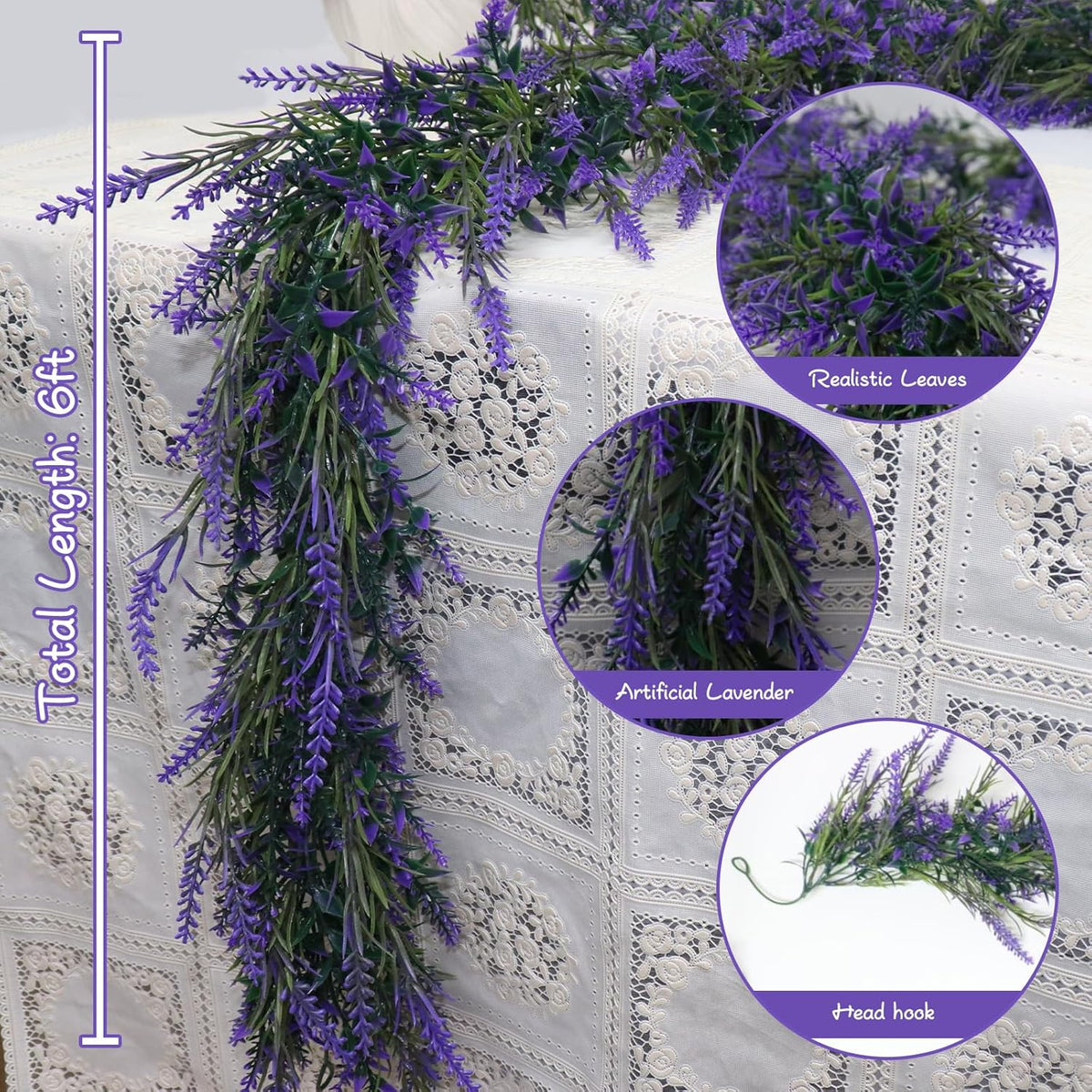 MAKHOT 6Ft Purple Lavender Artificial Garland Decor, Spring Summer All Year Lavender Deep Purple