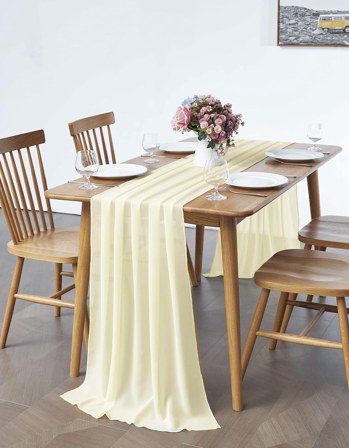 5 Pack 10Ft Light Yellow Chiffon Table Runner Sheer 29x120 Inch for Romantic Wedding Decor Bridal &