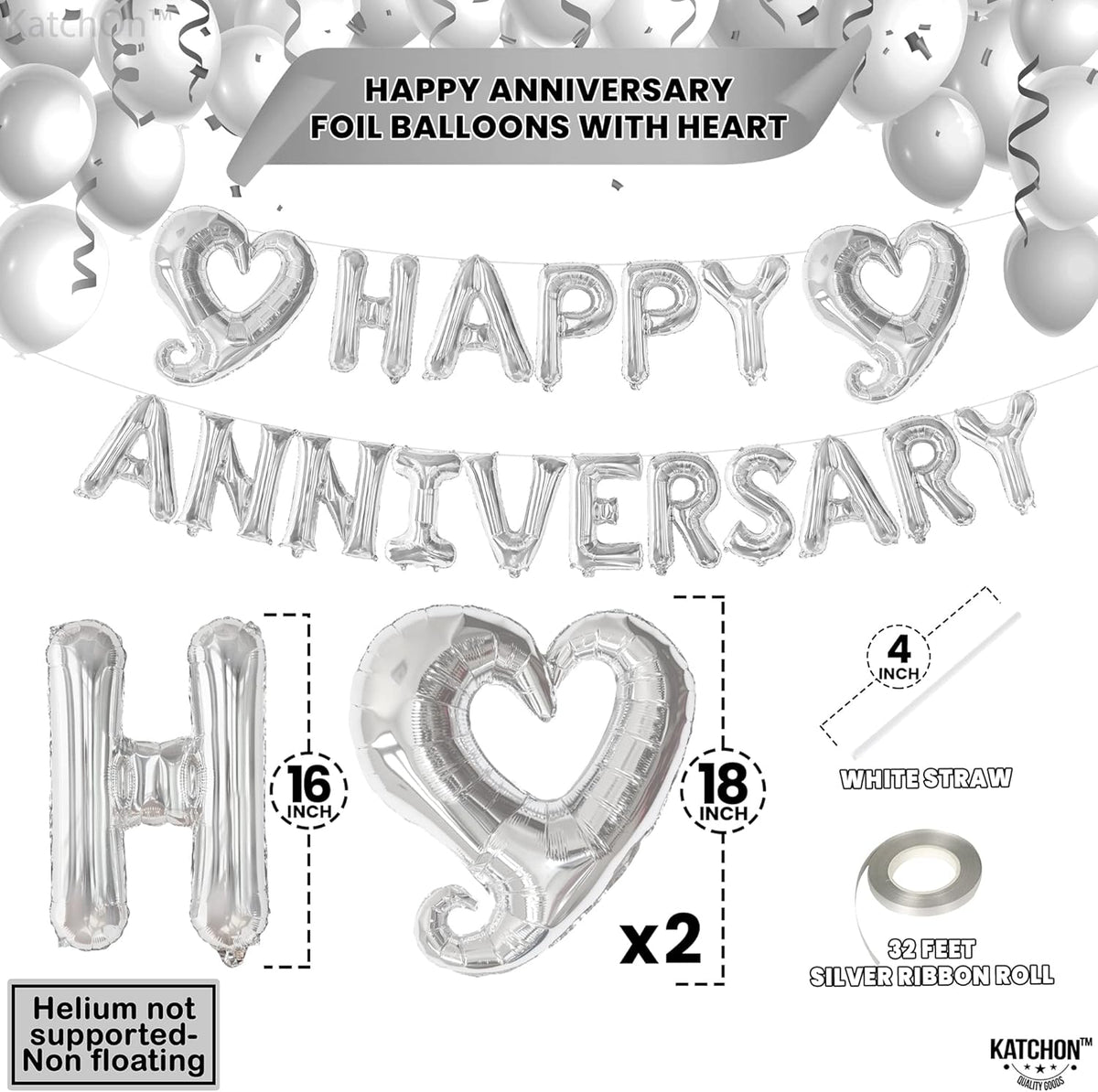 KatchOn, Silver Happy Anniversary Balloons Letters - Big, 18 Inch | Silver Happy Anniversary