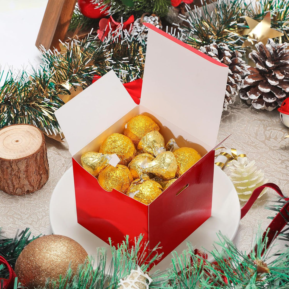 DOYIDE Small Gift Boxes, 60 Pcs 4x4x4 Inch Red Elegant Paper Box with Ribbons, Party Favor Boxes