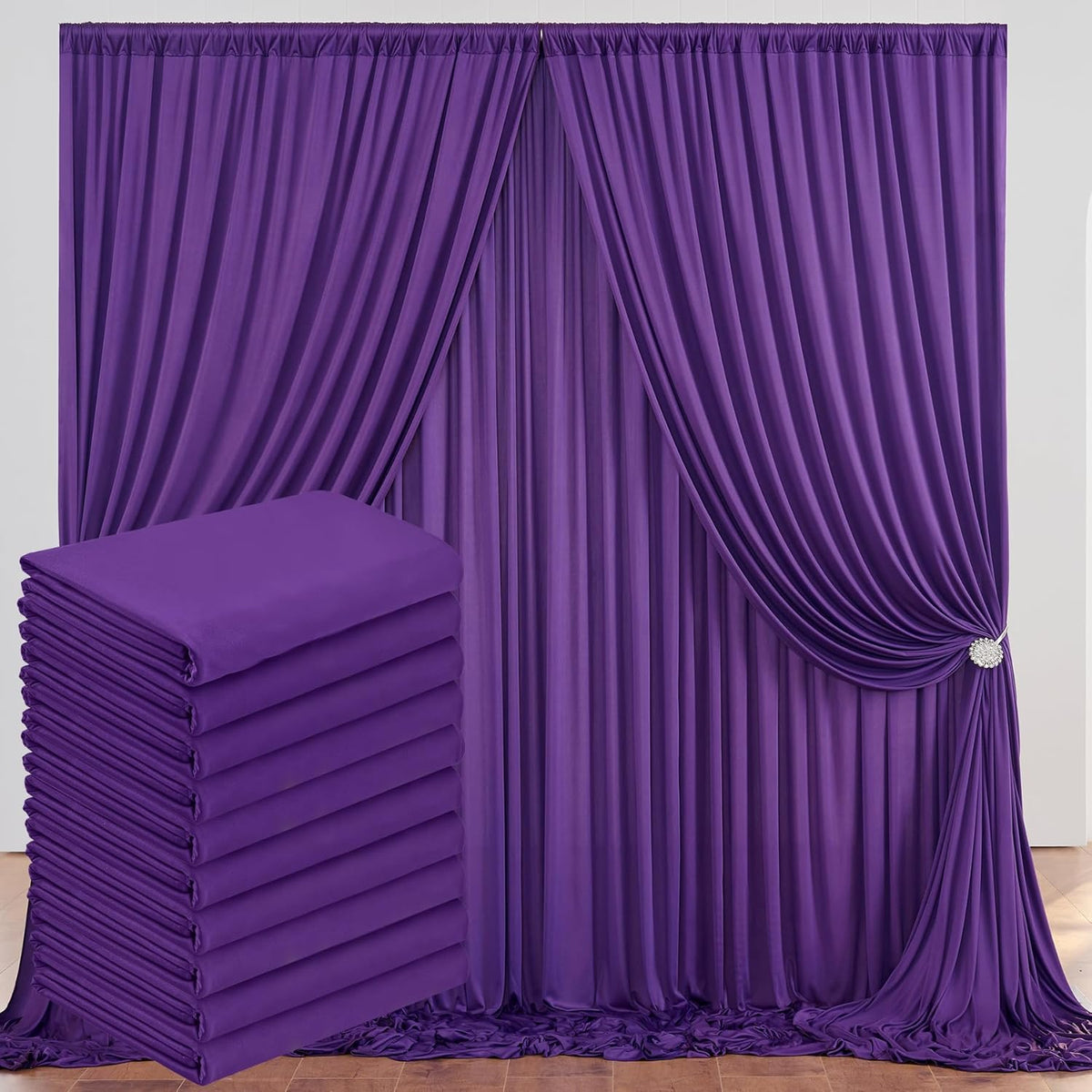 50 ft x 10 ft Wrinkle Free Purple Backdrop Curtain for Parties, 5ft x 10ft 10 Panels Polyester