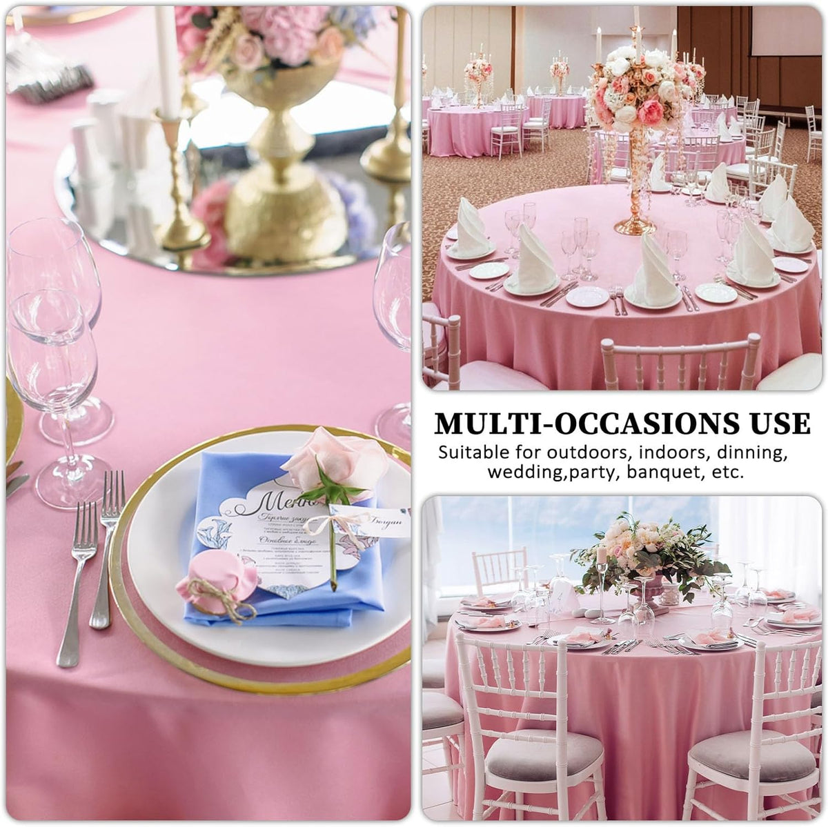 8 Pack Pink Round Tablecloth 120 Inch Stain and Wrinkle Resistant Round Pink Table Cloth Reusable
