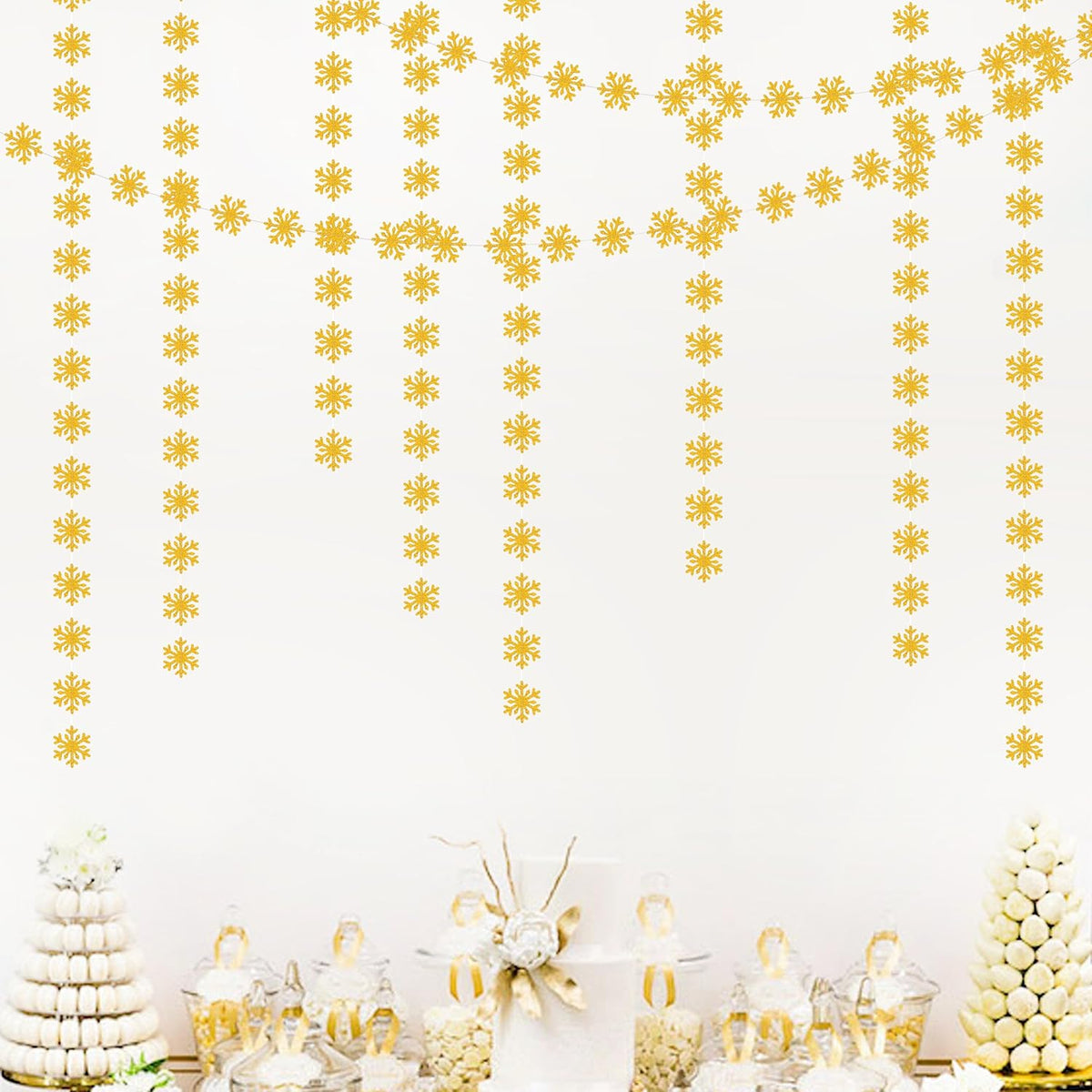 Snowflake-Snow Gold Christmas Party-Decoration Garland - 52ft Winter Wonderland Frozen Ornaments