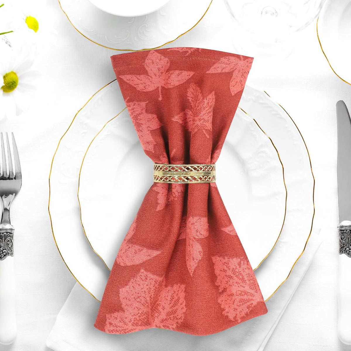 Urban Villa Fall Leaves Print Set of 12 Dinner Napkins (20X20 Inches) 100% Cotton Premium Quality