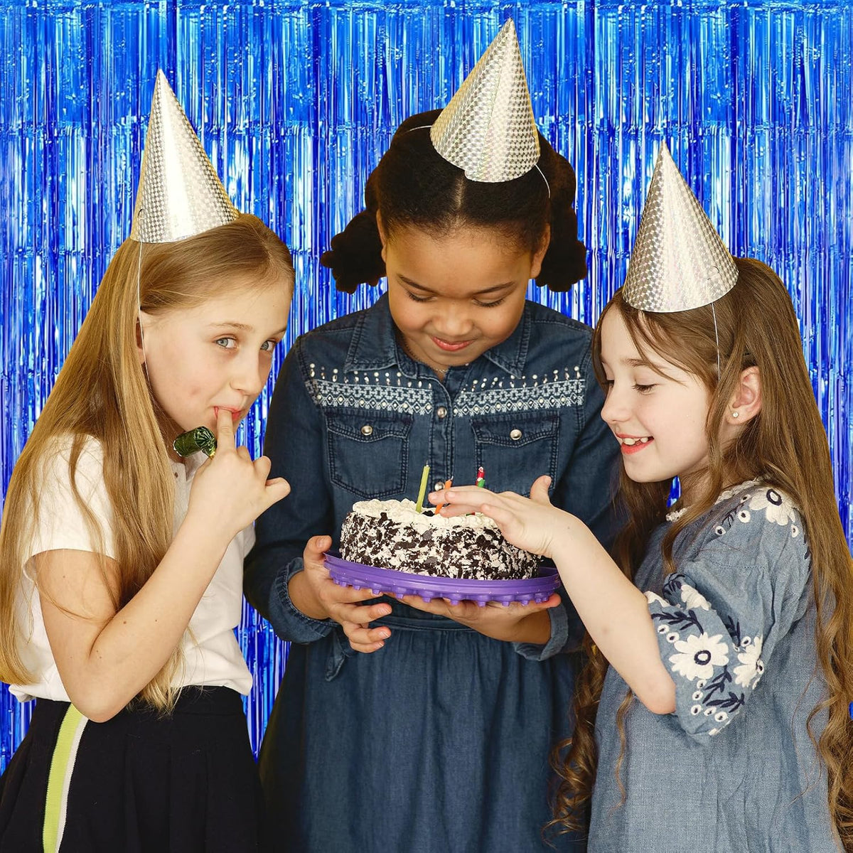 10 Pack Blue Backdrop Curtain 3.2ft x 8.2ft Metallic Tinsel Foil Fringe Curtains Photo Booth