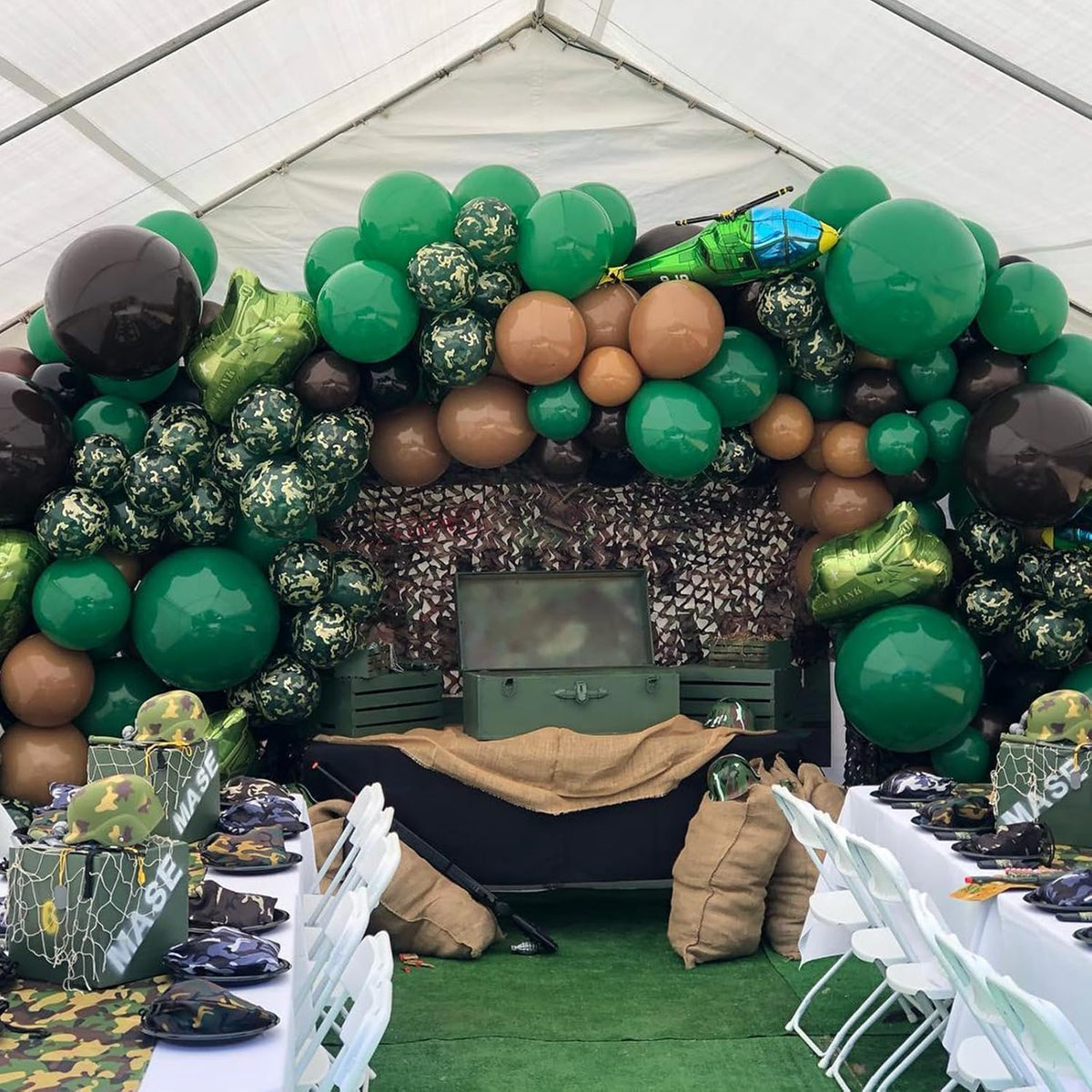 Paready Camo Balloons, 50 Pcs Green and Brown Balloons, Camouflage Army Balloon, 12 Inch Dark Sage