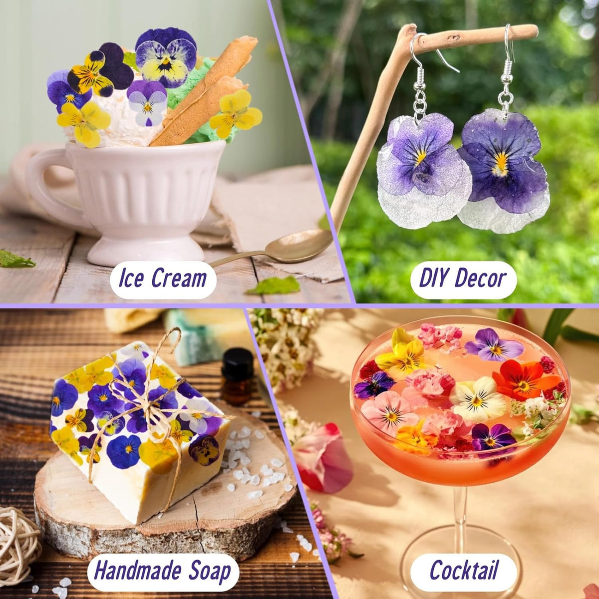 40 Pcs 8 Kinds Natural Dried Pressed Edible Flowers for Cake Topper Decorating - Mix Viola Tricolor
