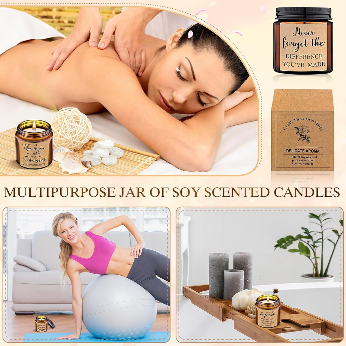 MTLEE 20 Pcs Thank You Gifts Candles 3.5 oz Employee Appreciation Inspirational Scented Soy Wax