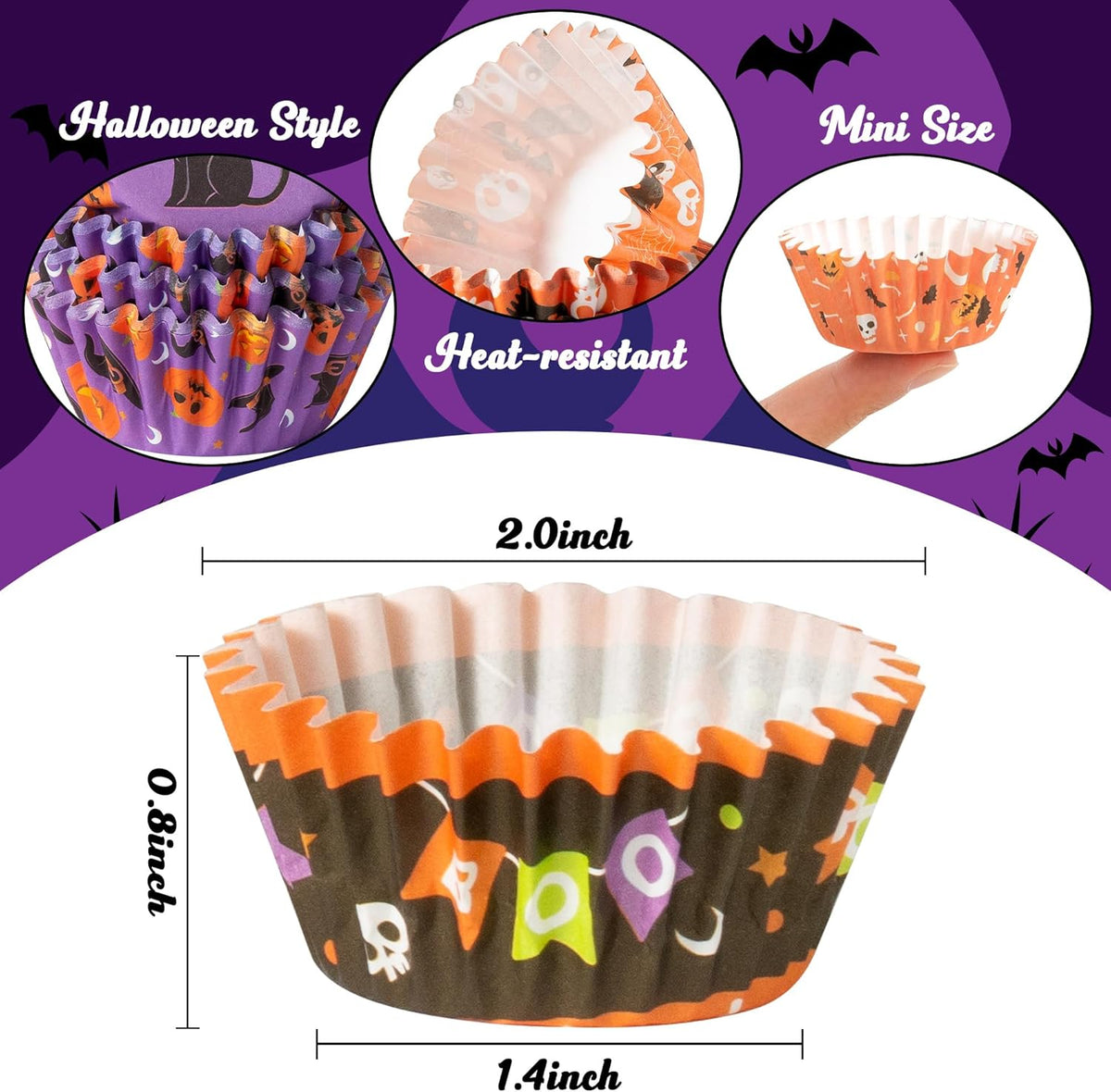 COcnny Halloween Mini Cupcake Liners - 600pcs Halloween Candy Baking Cups Muffin Cupcakes Wrappers