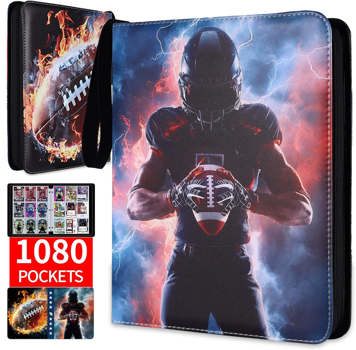 Football Card Binder 1080 Pockets, Ultimate Trading Card Ablums with 60 Page Removable Sleeves to