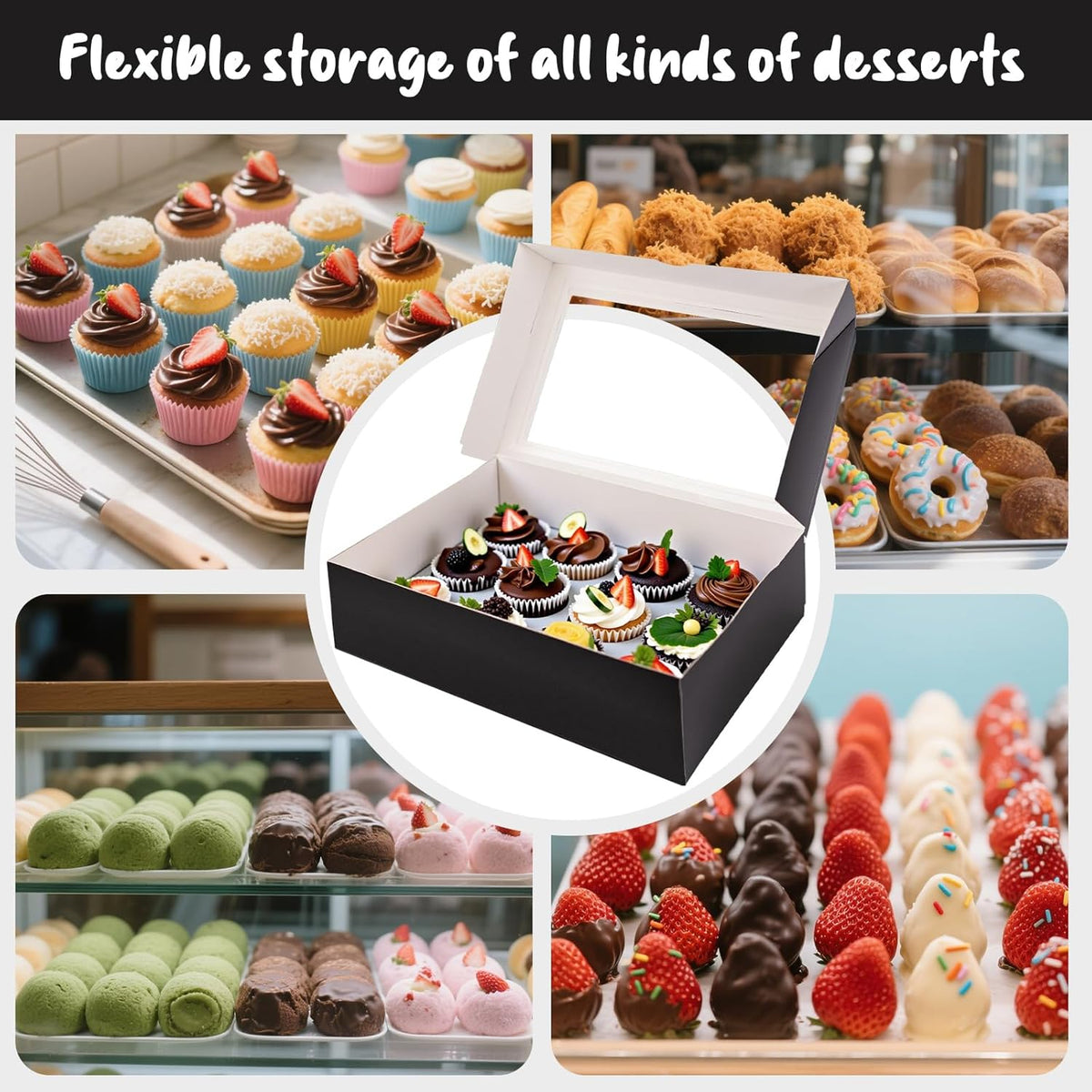 VGOODALL 12 Count Cupcake Boxes, 6PCS Halloween Cupcake Holder with Window Black Pastry Boxes for