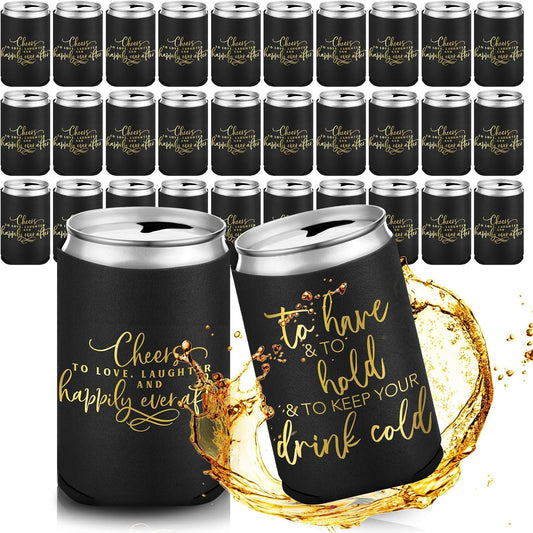 50 Pieces Black Wedding Can Cooler Sleeves Bulk Engagement Party Favors for Guests Cheers to Love