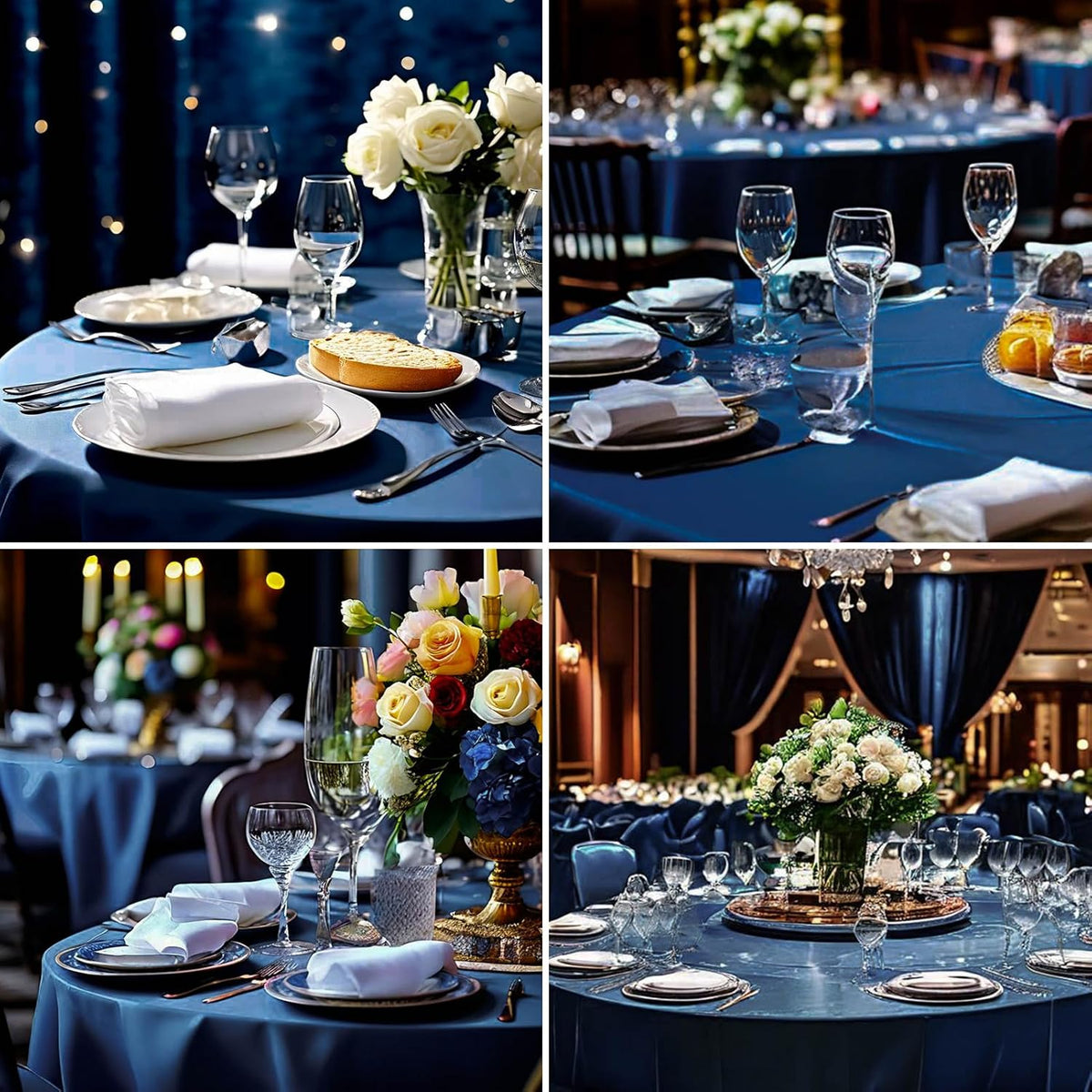 Round Tablecloth 120 Inch Tablecloth 6 Pack Navy Blue Table Cloths Washable Decorative Linen