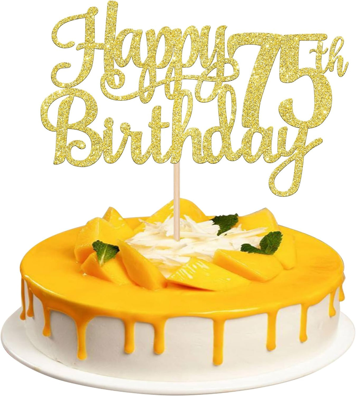 1 PCS Happy 75th Birthday Cake Topper Gold Glitter Cheers to 75 Years Birthday Cake Pick 75