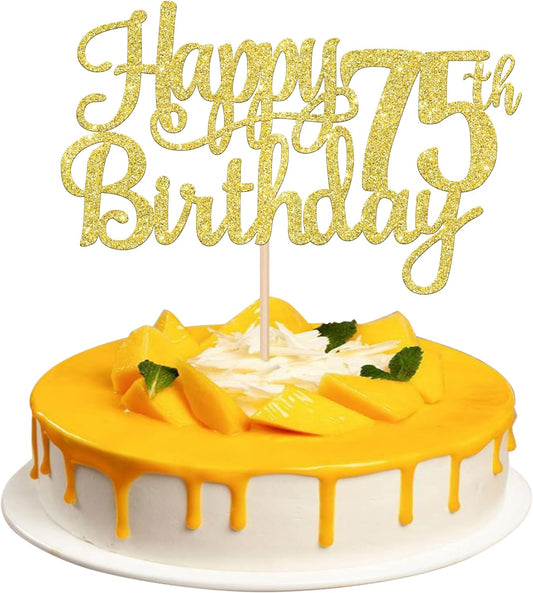 1 PCS Happy 75th Birthday Cake Topper Gold Glitter Cheers to 75 Years Birthday Cake Pick 75