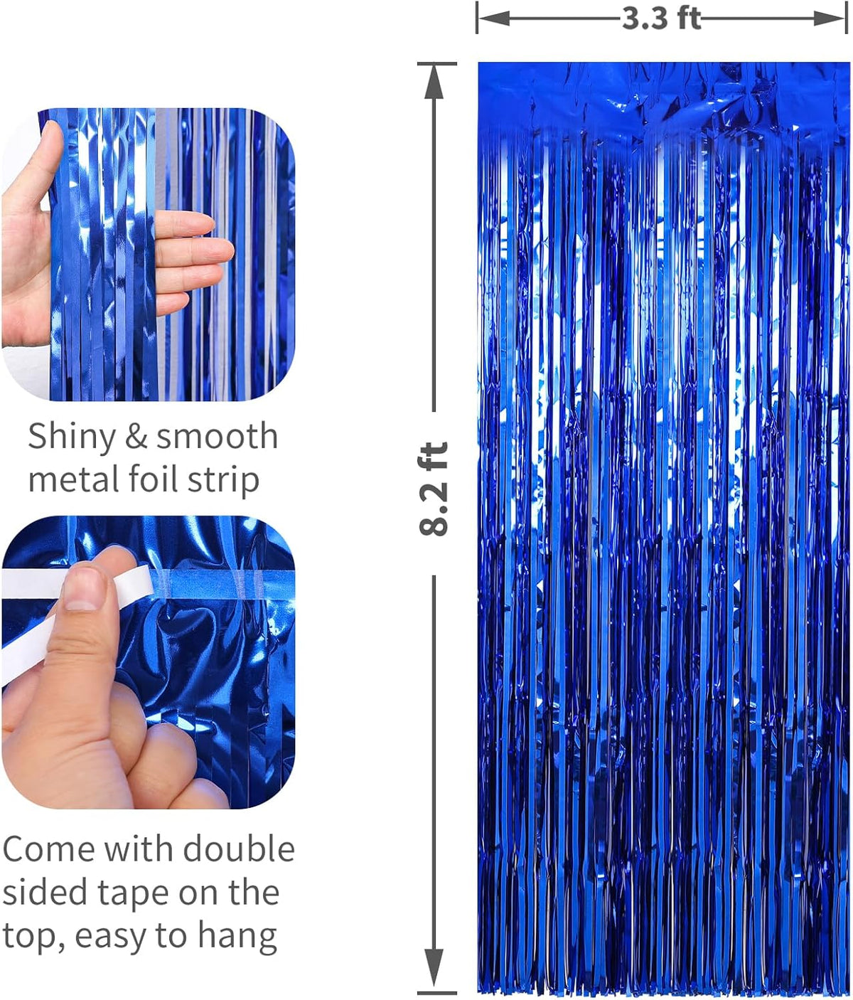 2 Pack Blue Foil Fringe Curtains Streamers Party Decorations 3.3 x 8.2 ft, Blue Tinsel Curtain