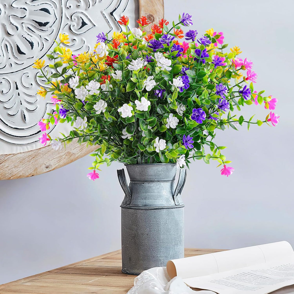 AmyHomie 20 Bundles Artificial Flowers for Outdoor Outside Spring Summer Decoration UV Resistant