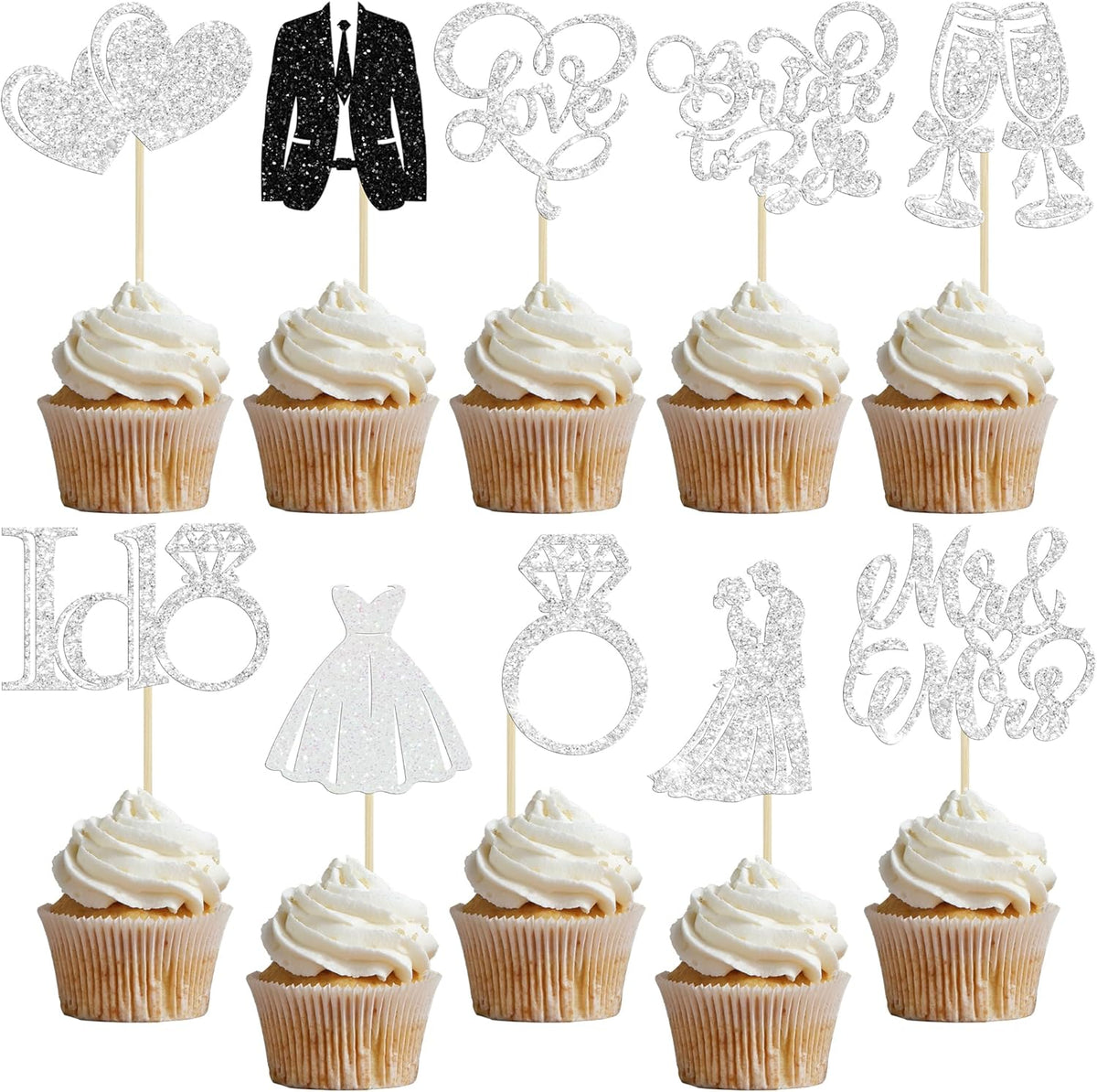 Gyufise 30Pcs Bride to Be Cupcake Toppers Glitter Diamond Ring I Do Love Cupcake Picks Miss to Mrs