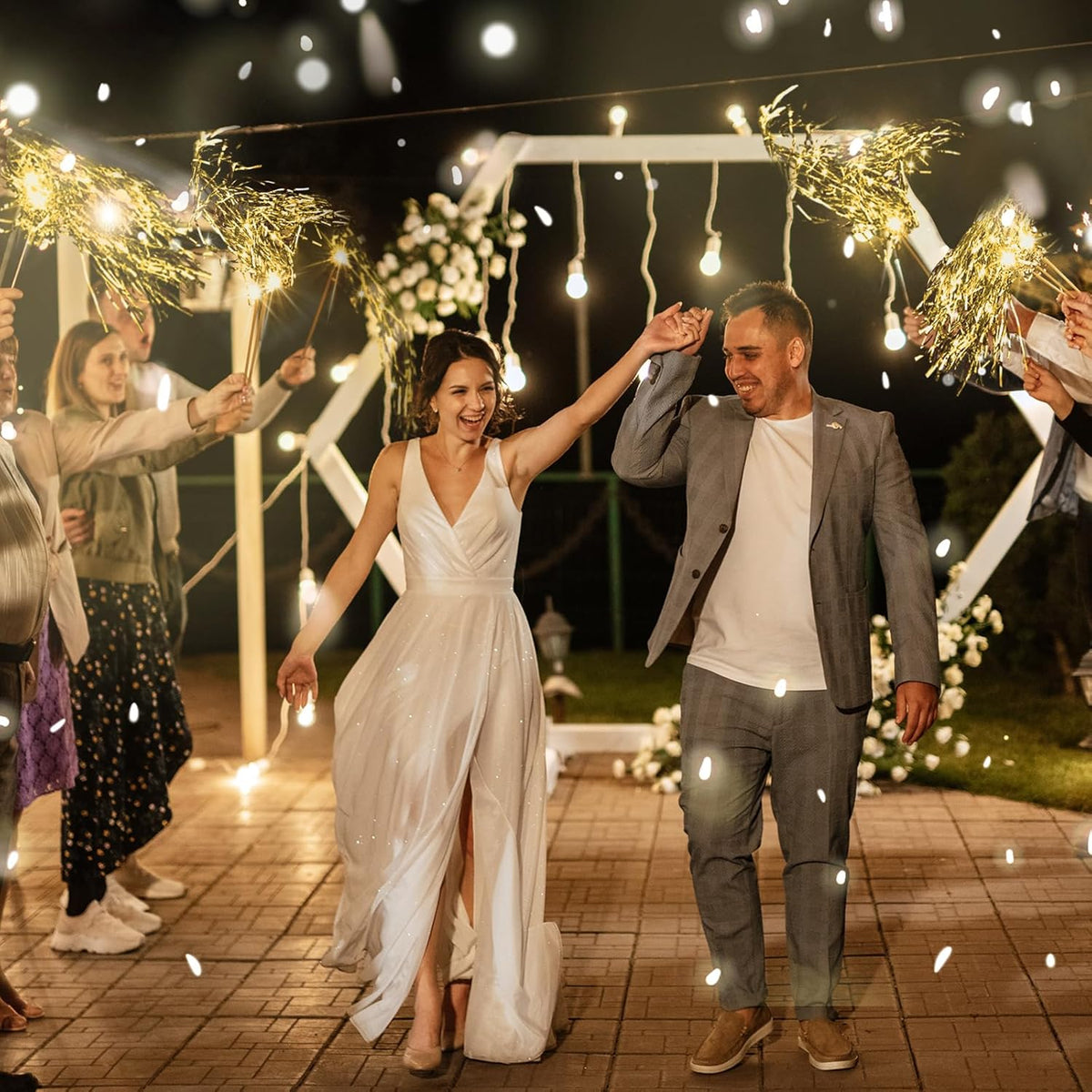 100 Pcs Lighted Wedding Wands LED Tinsel Wands Light up Streamers Sparklers for Wedding Send Off