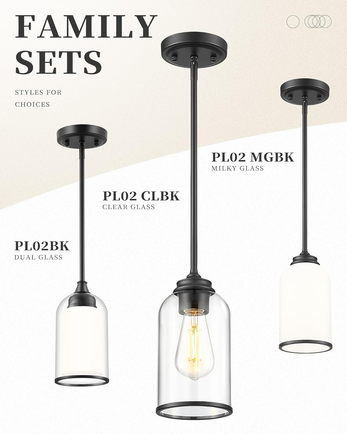 LIROUVET 2 Pack Pendant Lights Kitchen Island, Modern Pendant Lights, Black Hanging Lamp with Clear