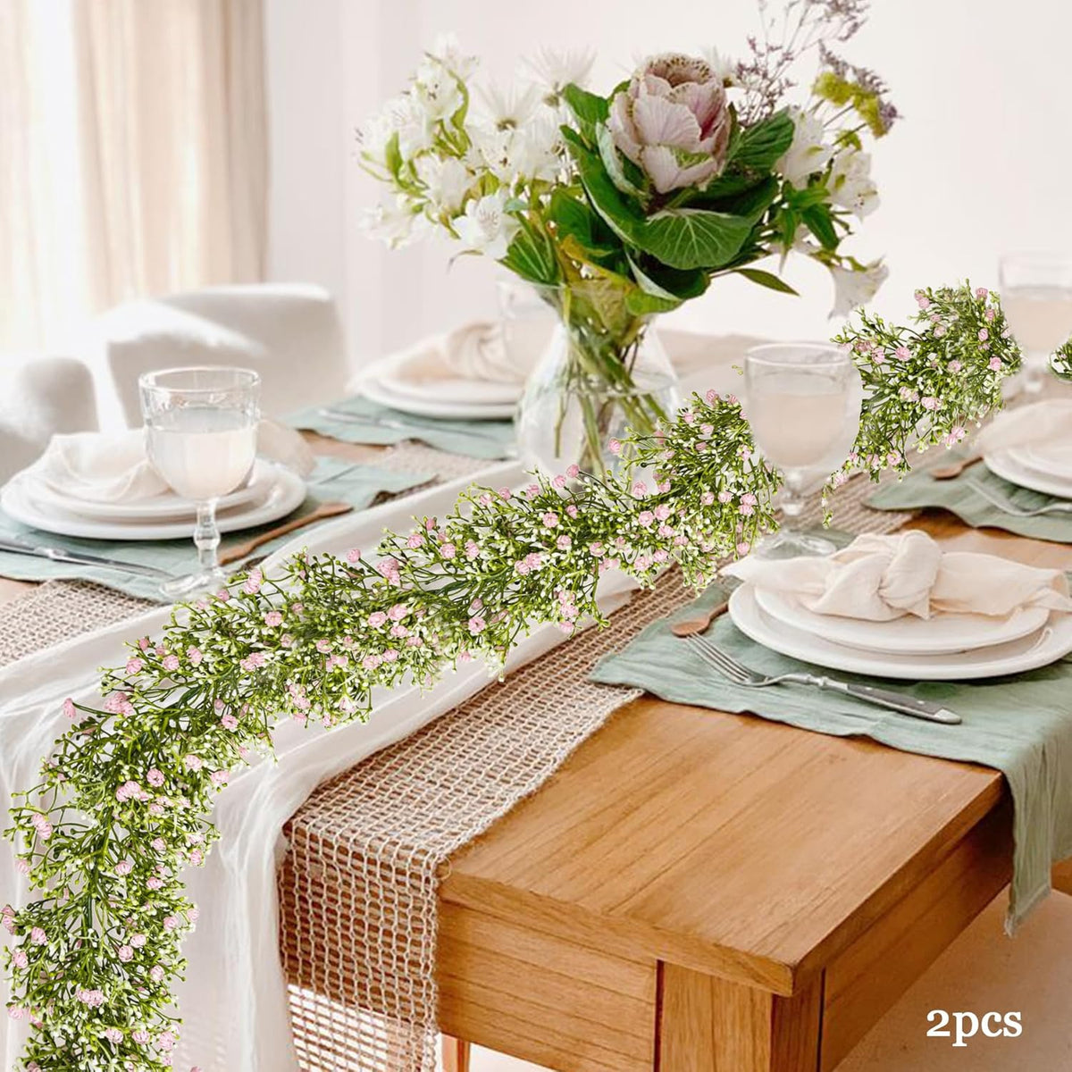 2 Pcs 5.8ft Artificial Baby Breath Flower Vines, Babys Breath Artificial Flowers Real Touch Faux