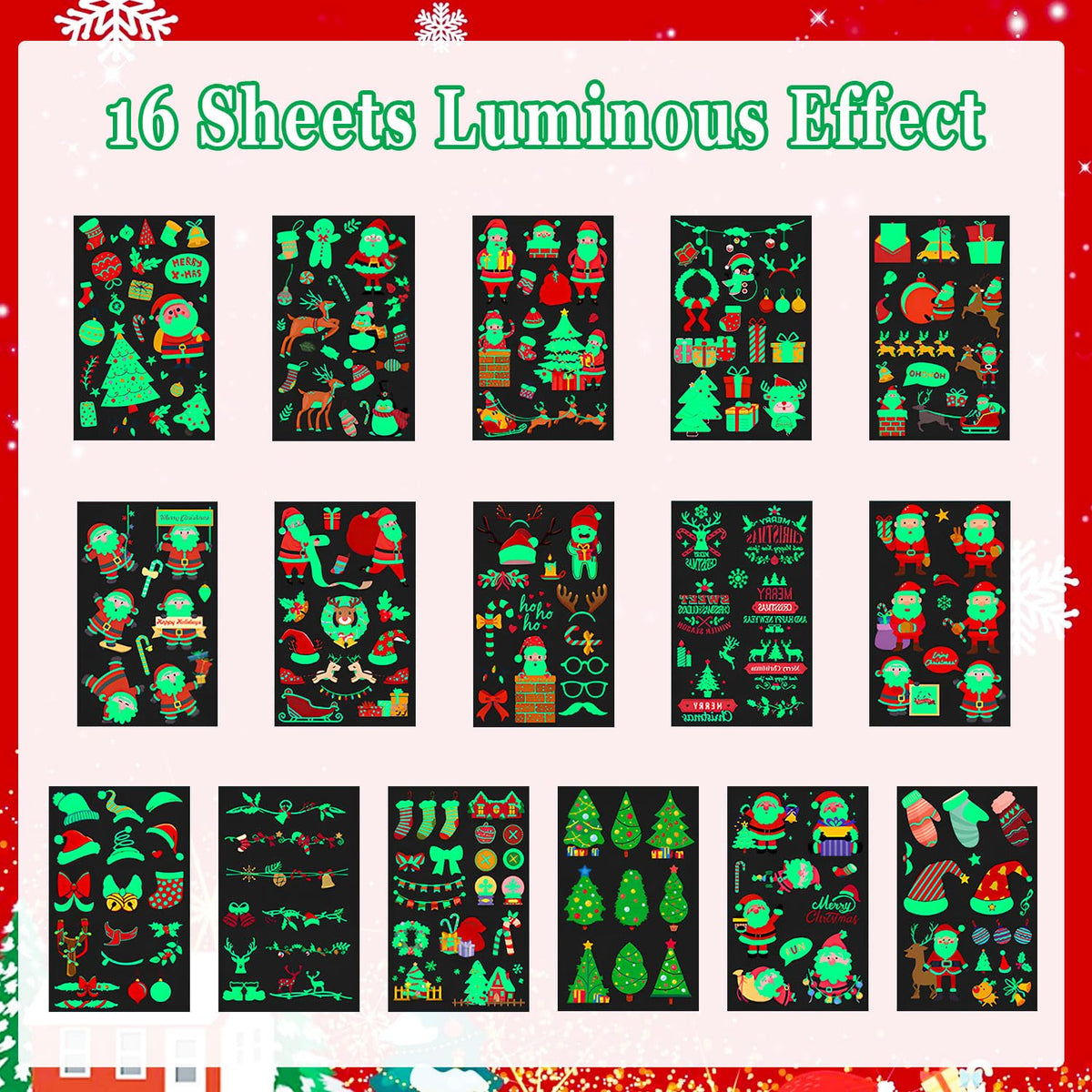 LOMIMOS 240PCS Christmas Temporary Tattoos for Kids,Christmas Party Favors Glow In The Dark Tattoos
