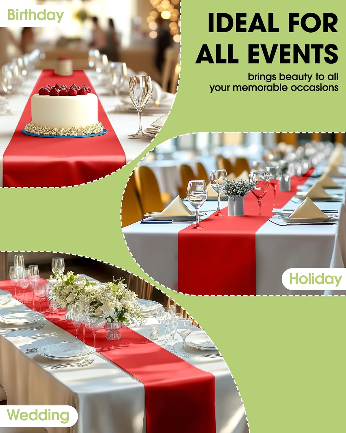 Pureegg Red Plastic Table Runners - 10 Pack, 14'' x 108'', Water Resistant & Disposable Centerpiece
