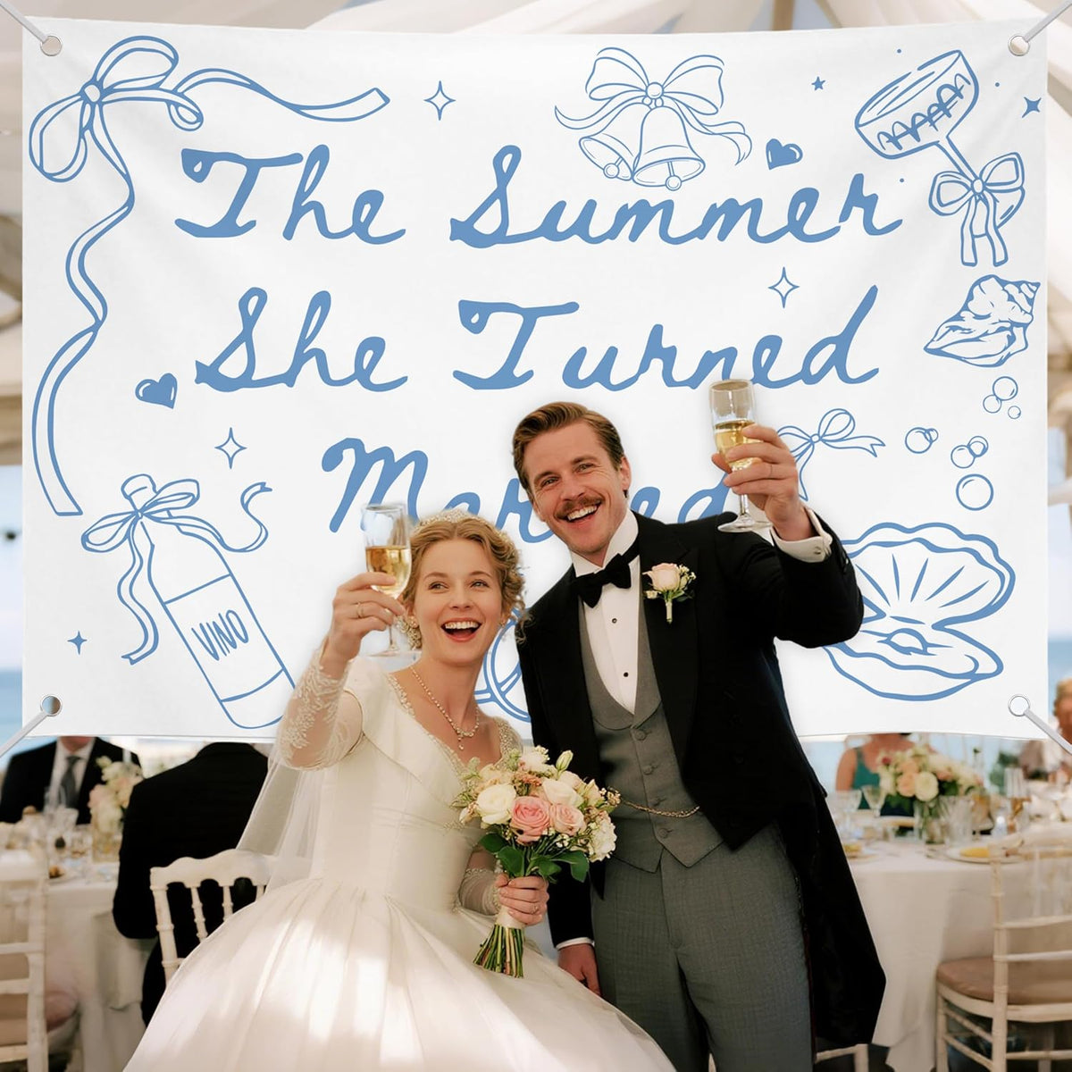 The Summer She Turned Married Backdrop - Beach Wedding Party Decorations - Bridal Shower