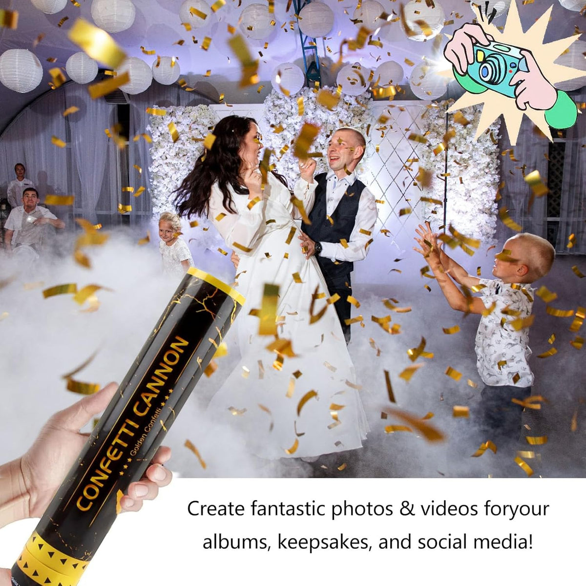 6 Pack Gold Confetti Poppers, 12 Inch Confetti Cannon Party Poppers Shooters for Birthday, Wedding