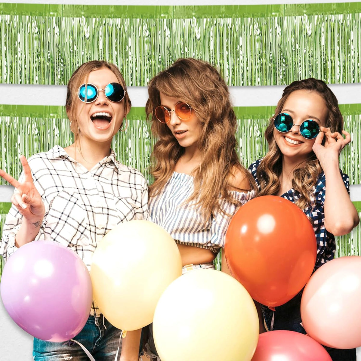 4 Pack 10 Feet Light Green Foil Fringe Garland Metallic Tinsel Streamers Banner Wall Hanging