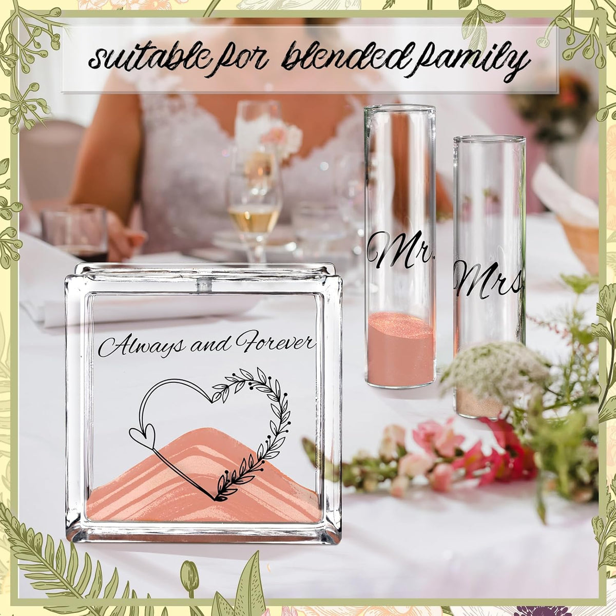 Wedding Unity Sand Set Include Vases Square Glass Jar Container 12 oz Sand for Blended Family