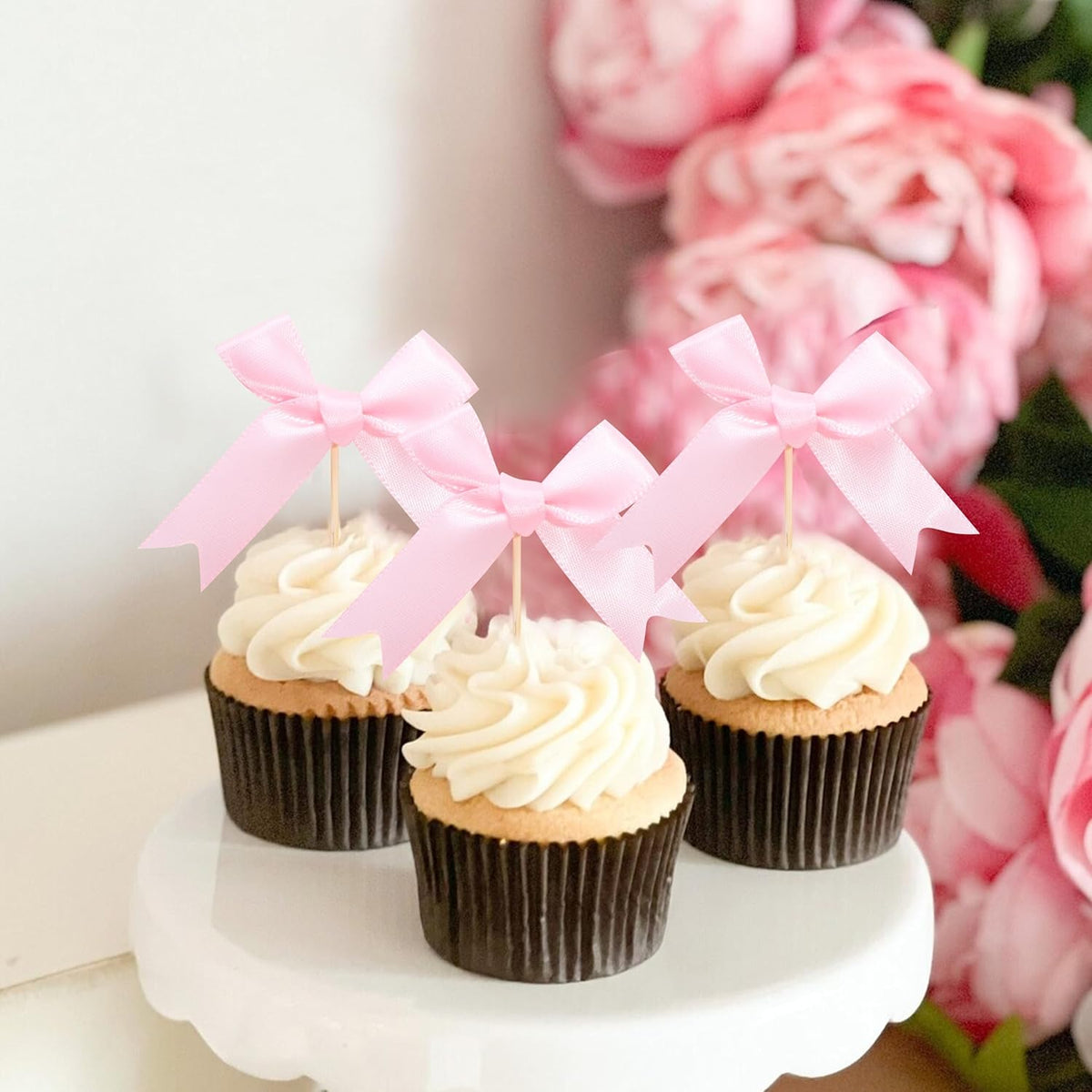 Coquette Pink Bow Cupcake Toppers - Bow Cake Toppers, Birthday Decorations, Bridal Shower &
