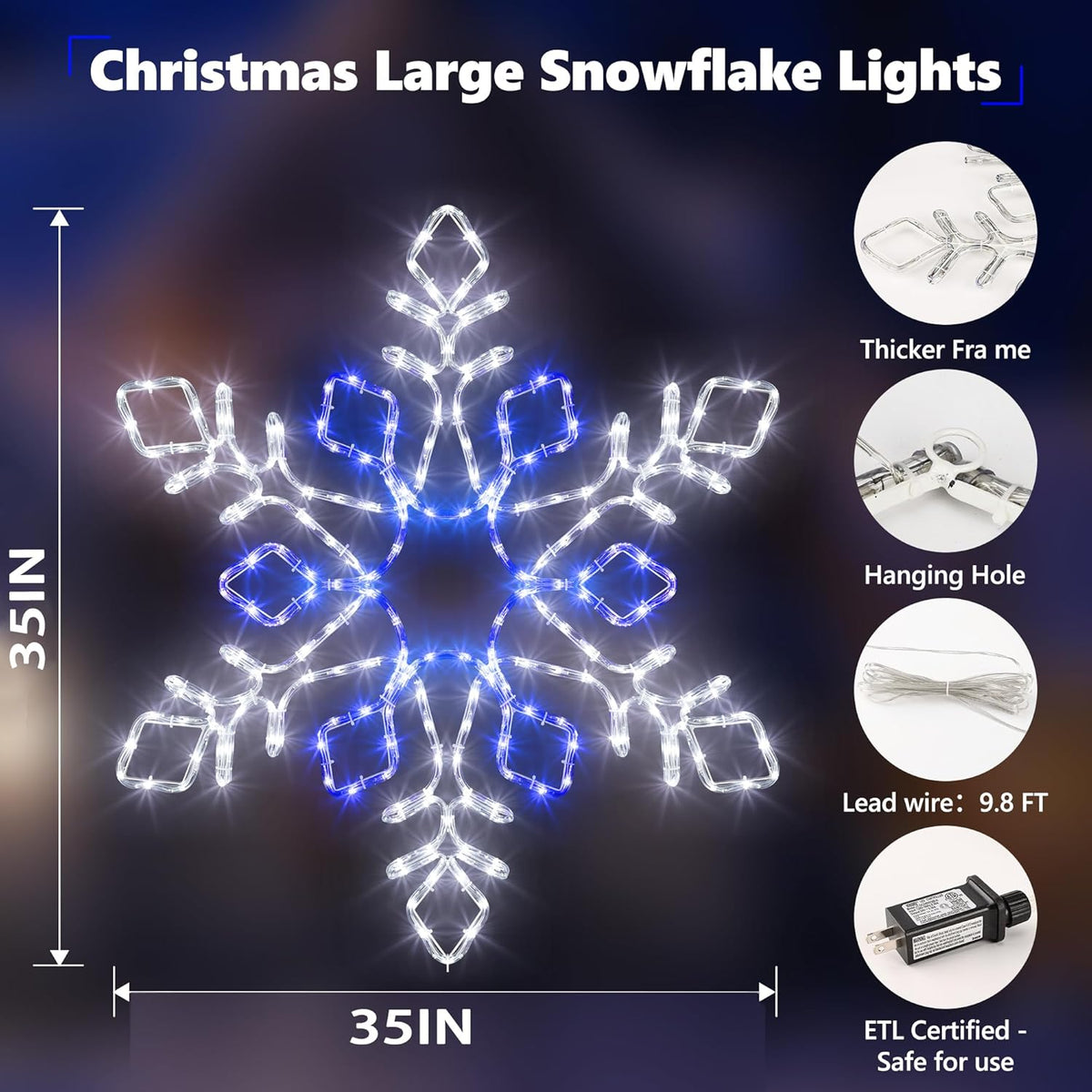 Christmas 35'' Snowflake Lights Decoration - Outdoor Waterproof Christmas Lights Super-Bright White