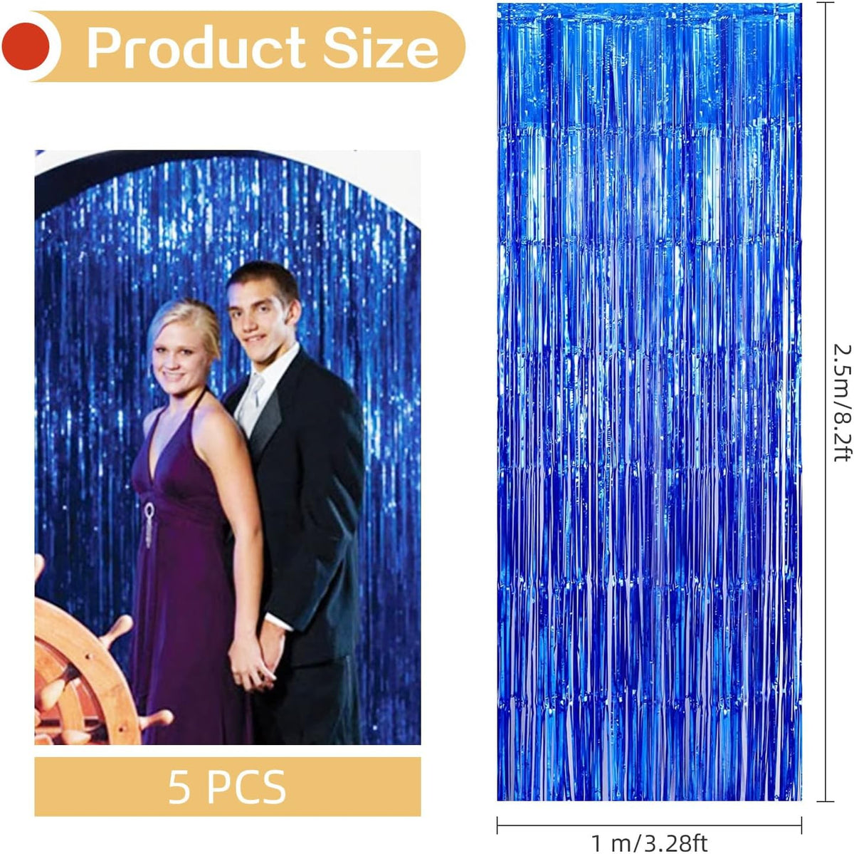 5 Pack Blue Fringe Foil Curtains 3.2ft x 8.2ft Tinsel Backdrop Streamers for Birthday Party