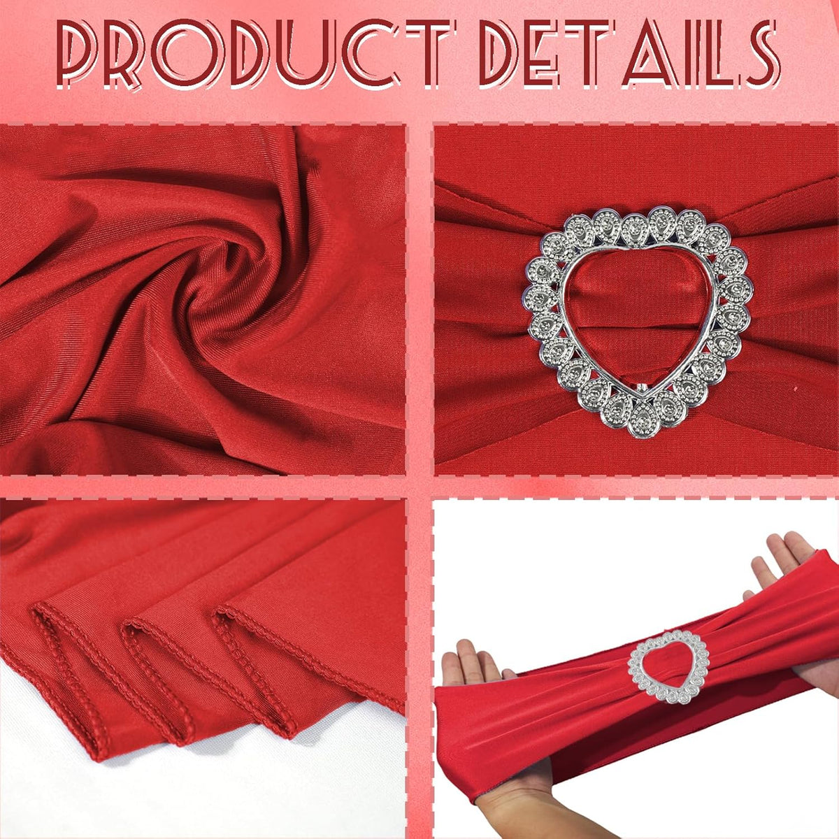 100PCS Spandex Stretch Red Chair Sashes Bows Universal Elastic Chair Cover Bands Ties with Buckle
