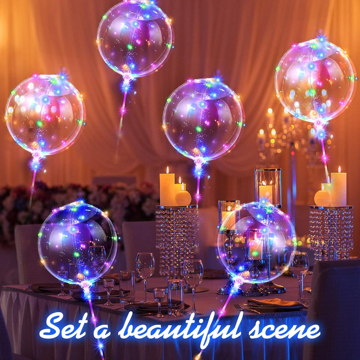 Vinsot 30 Pack LED Bobo Balloons Light Up Balloons Clear Helium Bubble Bobo Glow with String Lights