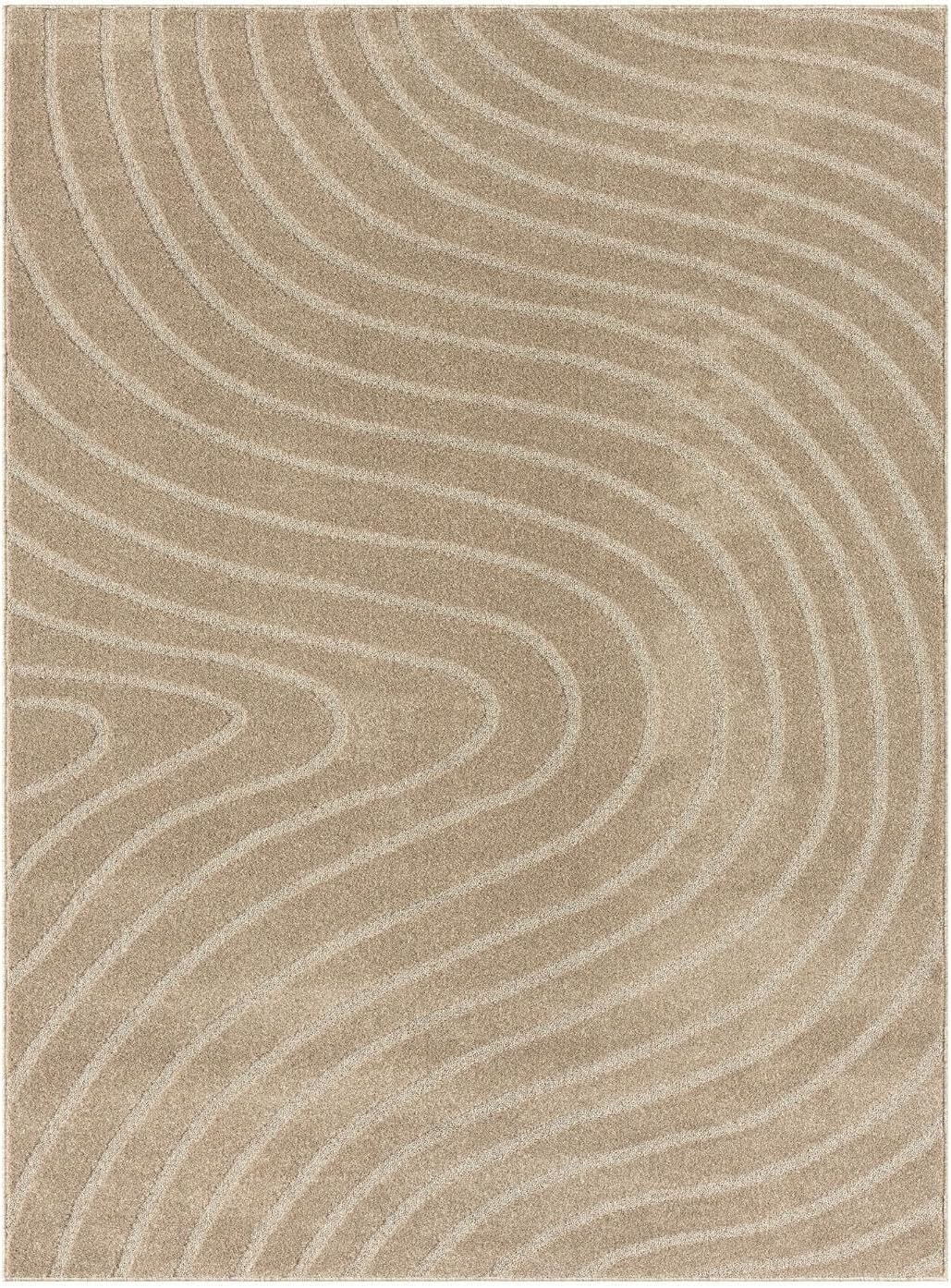 LUXE WEAVERS Modern Geometric Wave Beige 5x7 Area Rug