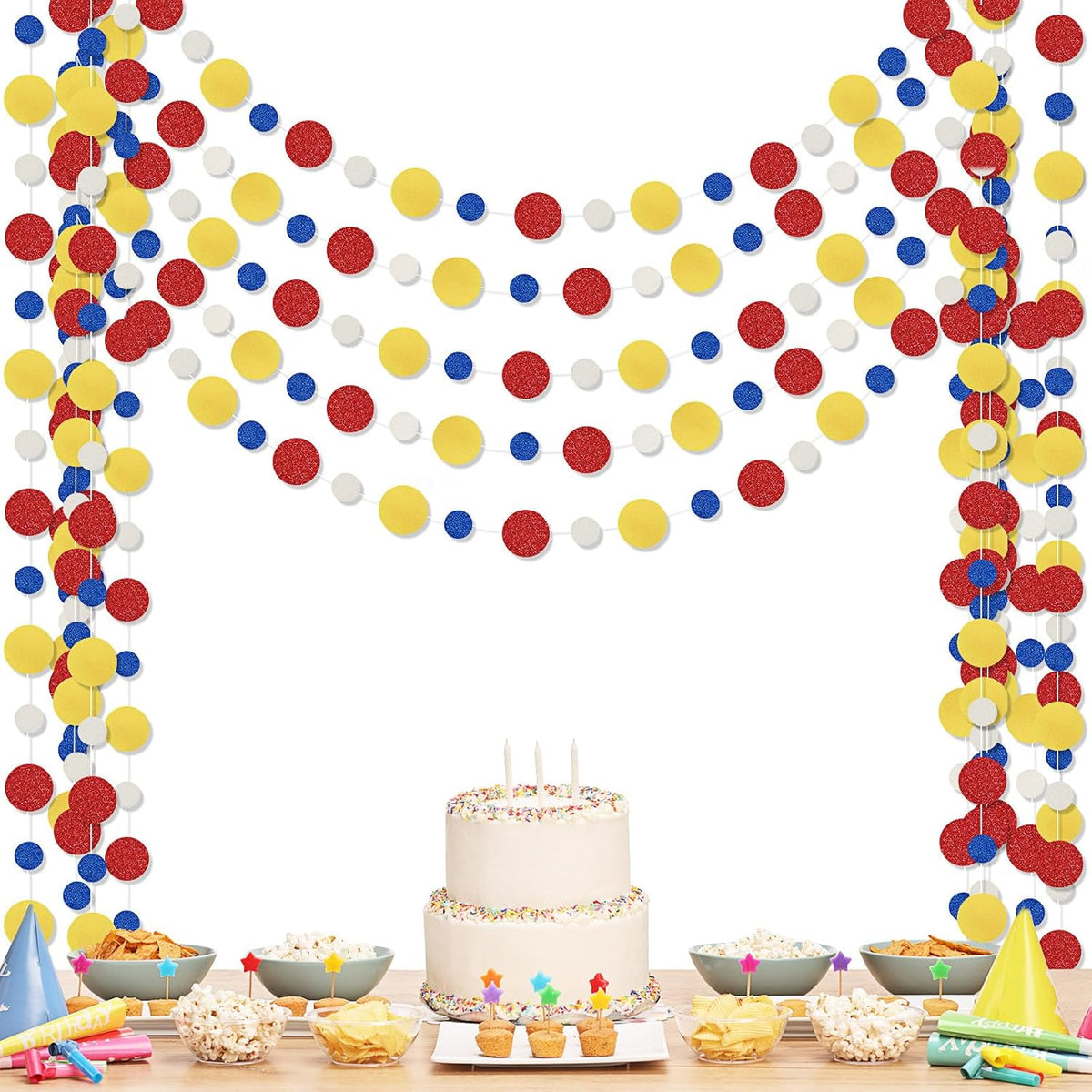 Outus 5 Pieces Colorful Dots Paper Garland Round Glitter Garland Hanging Confetti Streamers