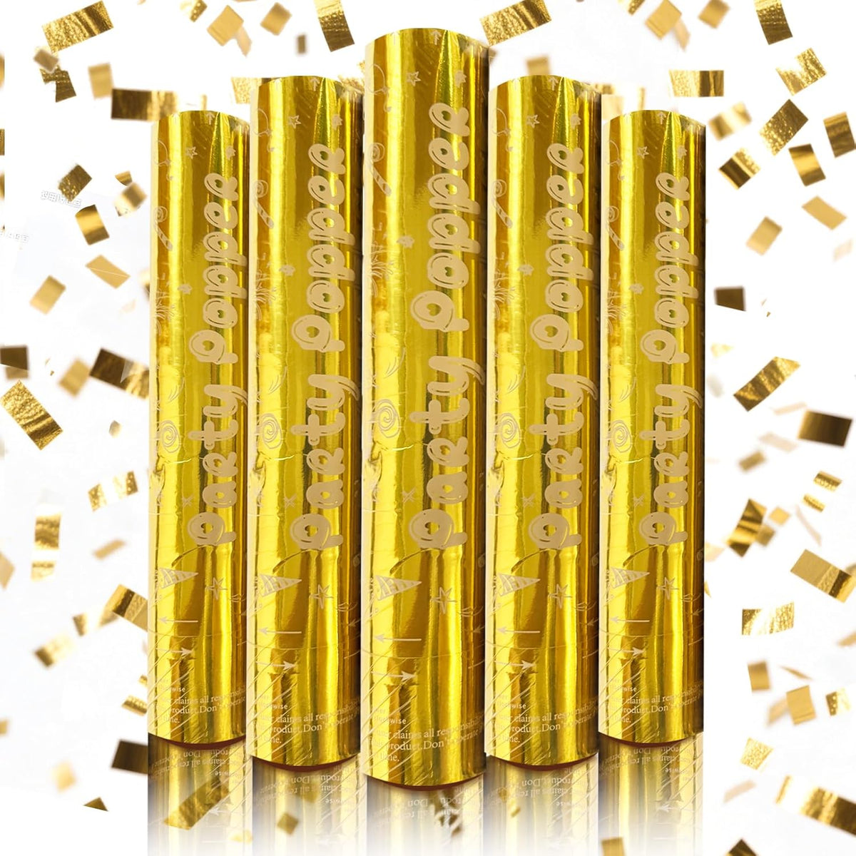 Gold Confetti Cannon Set 12 inch | 5-Pack Party Poppers for Weddings, Anniversary, Graduations, and