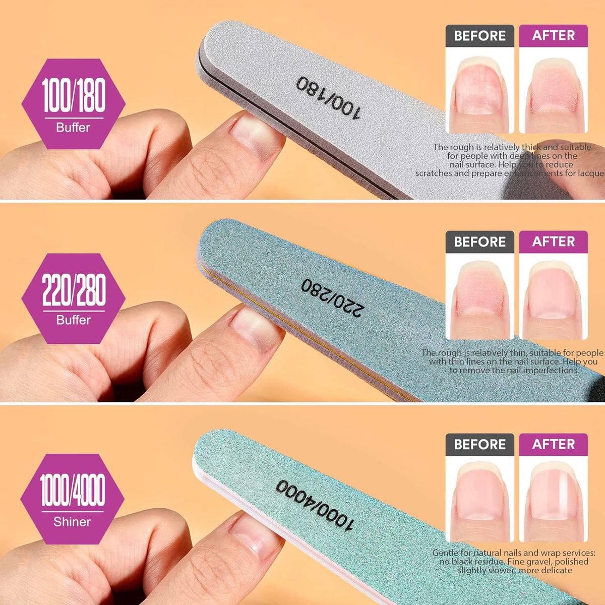 Teenitor Nail File Nail Buffer, 6 pcs Nail Files and Buffers for Natural Nails, Emery Boards for