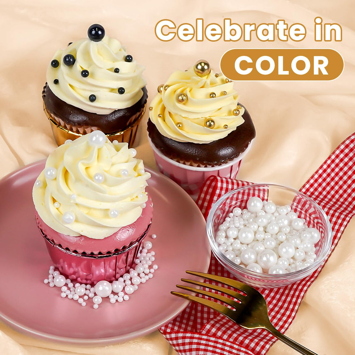 Edible Pearl, White Pearl Sprinkles for Cake Decorating, Cupcake Toppers, Cake Decorations, Ice
