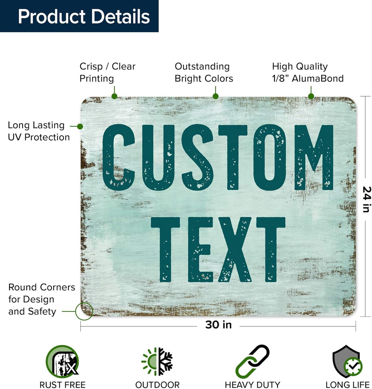 Custom Sign, Custom Street Sign, 11 Font Colors, 13 Font Styles, 4 Hole Options, 22 Sizes, 24x30