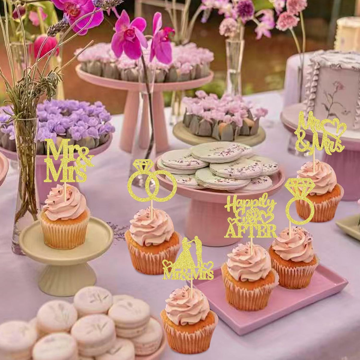 24 PCS Mr & Mrs Cupcake Toppers Wedding Engagement Party Picks Bridal Shower Anniversary Party Cake