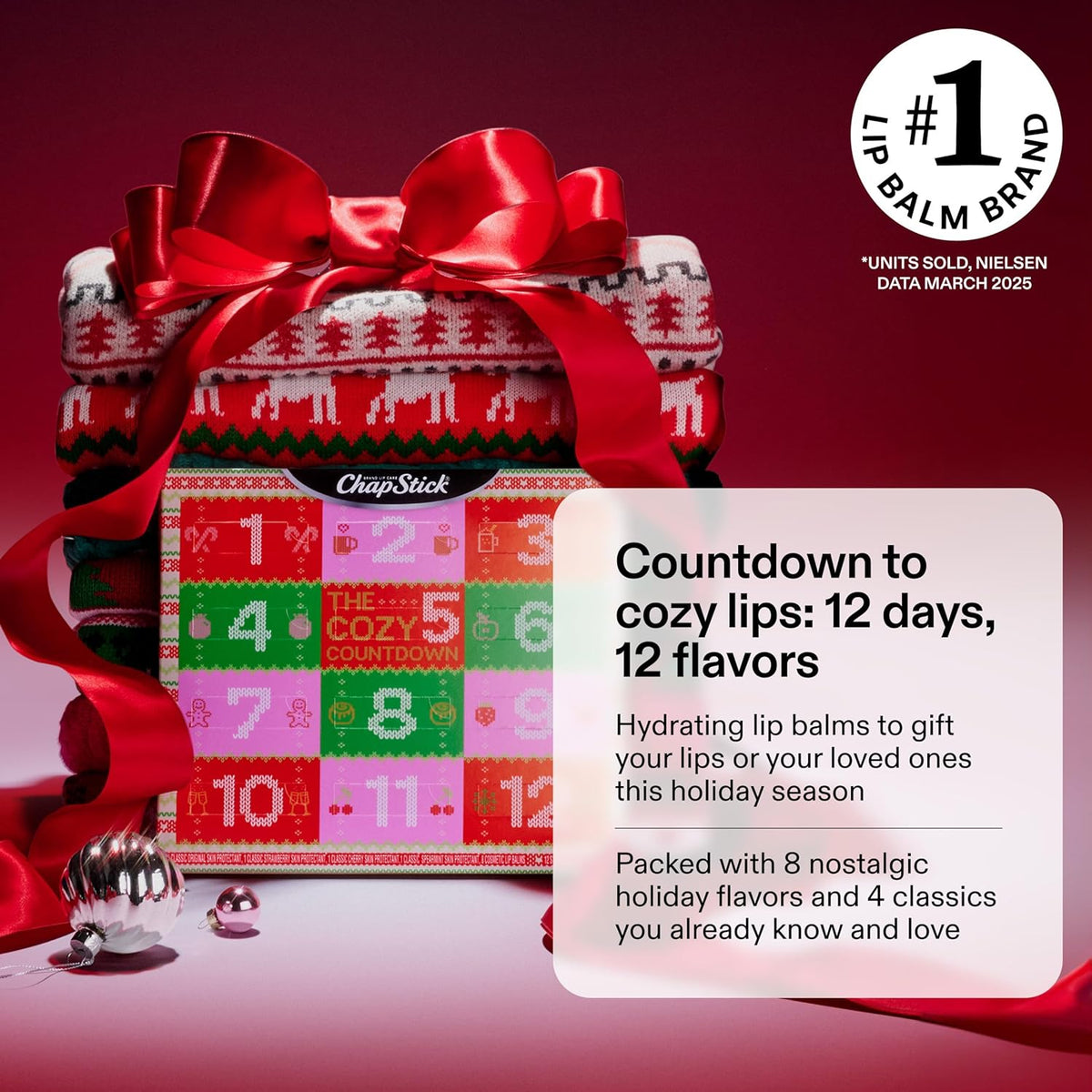 ChapStick 12 Days Advent Calendar Lip Balm Holiday Gift Set, Moisturizing Daily Lip Care For Dry