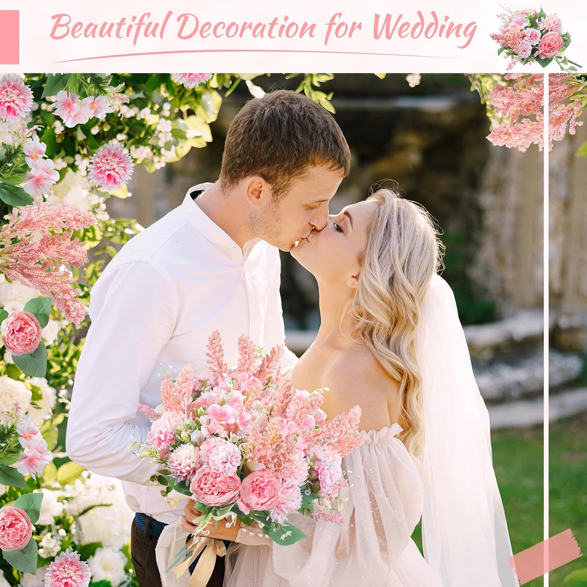 Zeyune 8 Pcs Wedding Silk Flowers Fake Silk Flowers Faux Bouquet Hydrangea Bouquets for Wedding