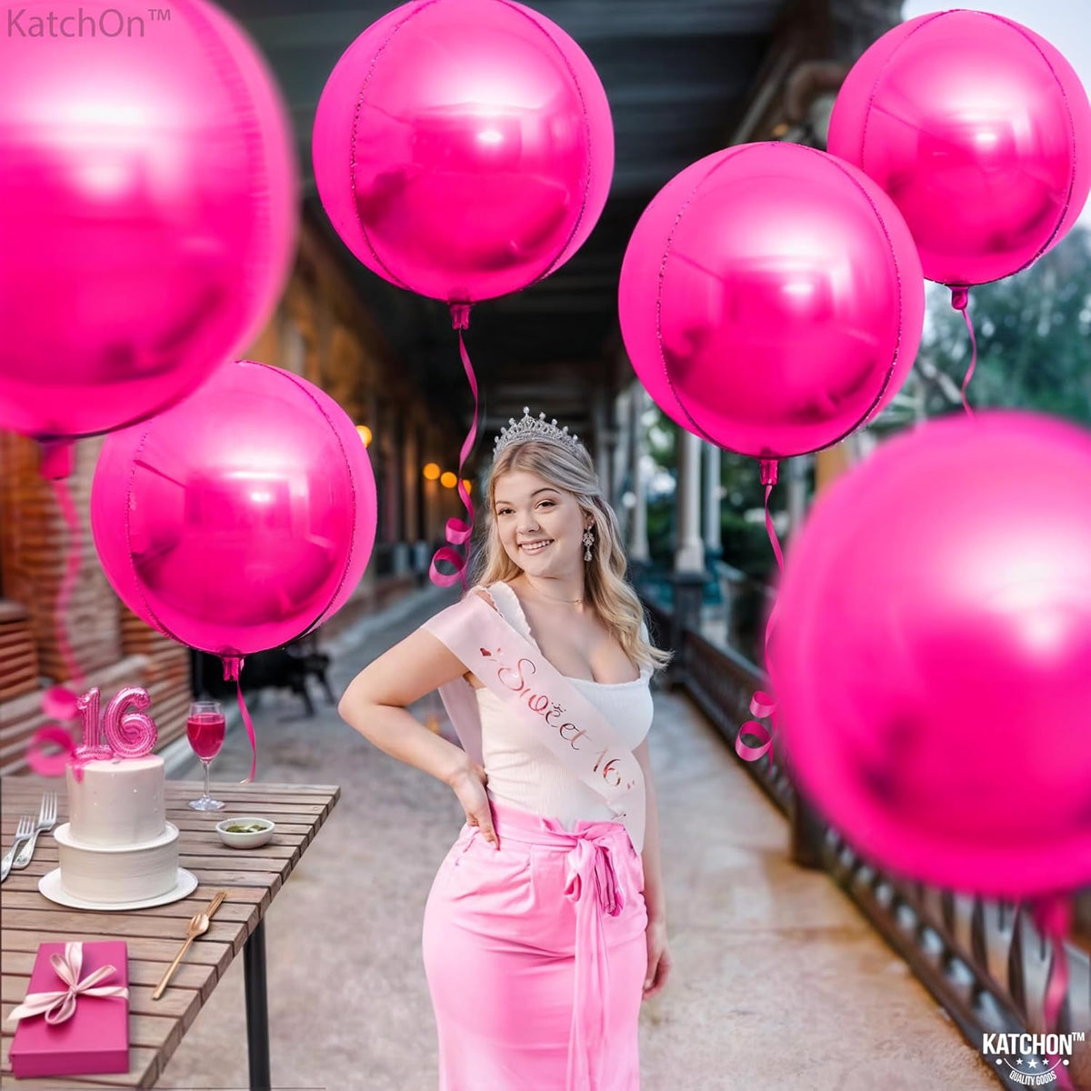 KatchOn, Big Hot Pink Balloons - 22 Inch, Pack of 6 | Hot Pink Mylar Balloons for Pink Party