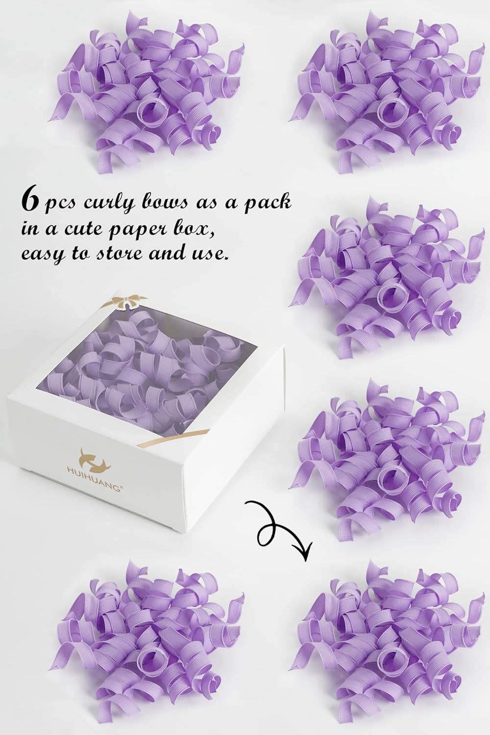HUIHUANG Purple Bows for Gift Wrapping, Lavender Curly Ribbon Bows Self Adhesive Burst Gift Bow for