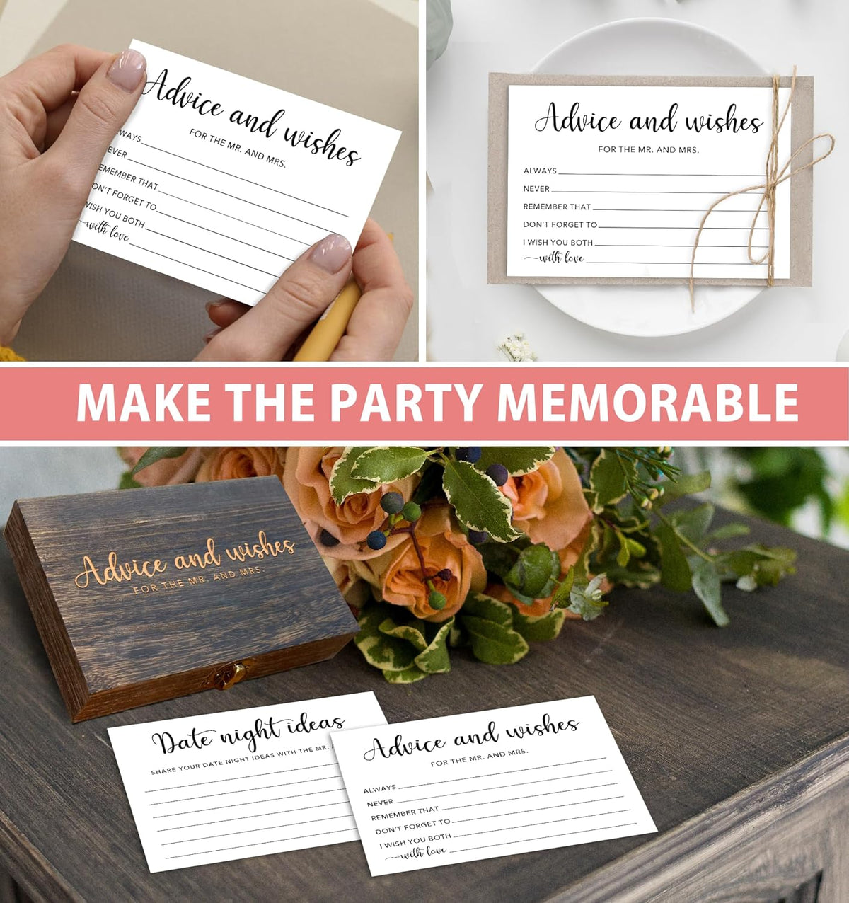 Advice and Wishes for the Mr and Mrs Box - 50 Pcs Wedding Advice Cards Bridal Shower Game Cards